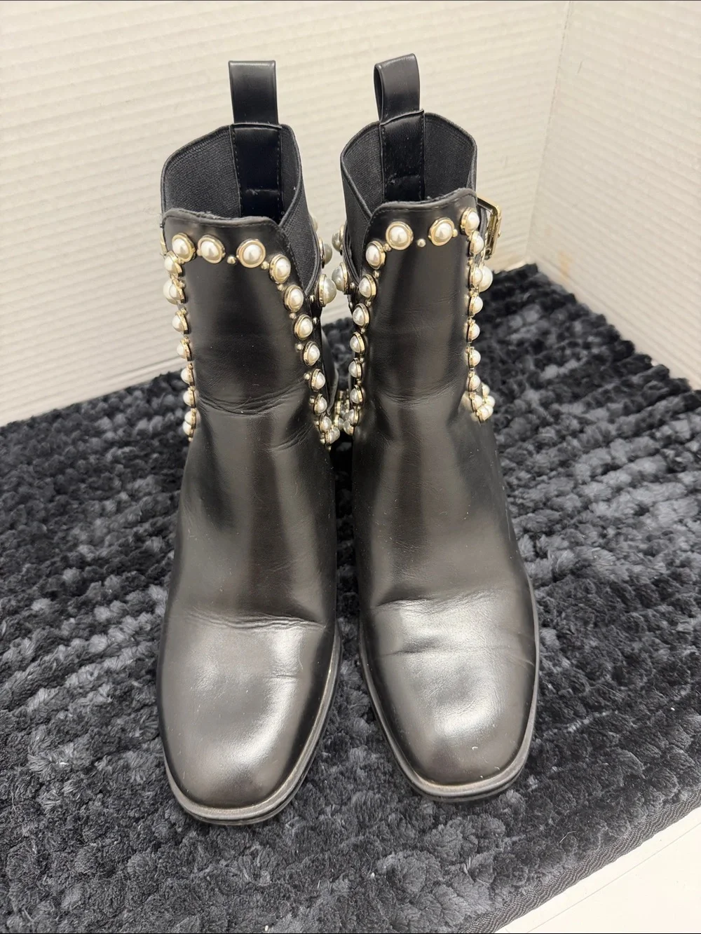 ZARA Black Pearl-Stud Ankle Boots - Women